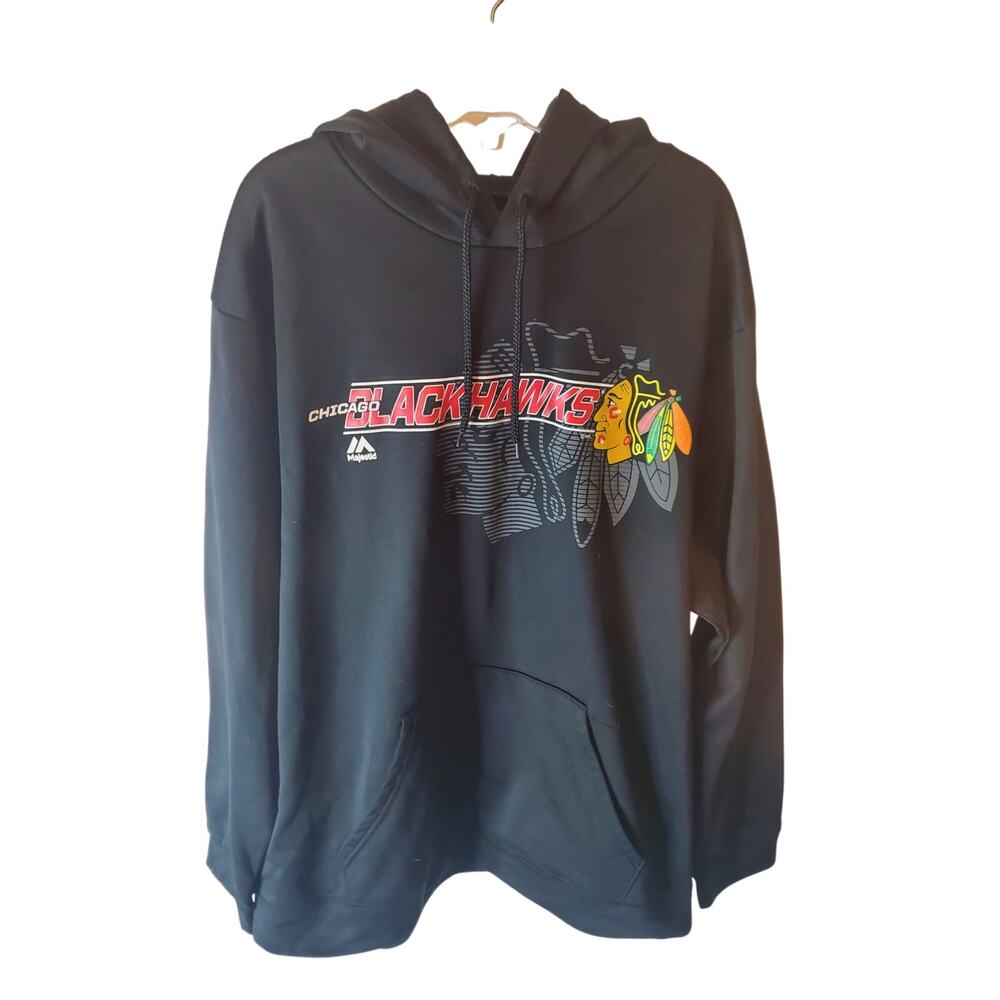 Majestic Chicago Blackhawks Black Hooded Sweatshirt, XL